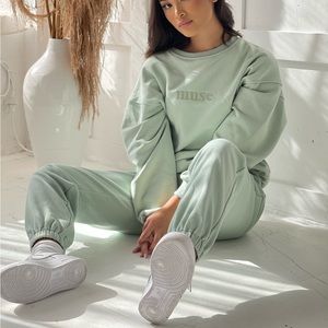 SAGE GREEN SWEATPANTS AND CREWNECK